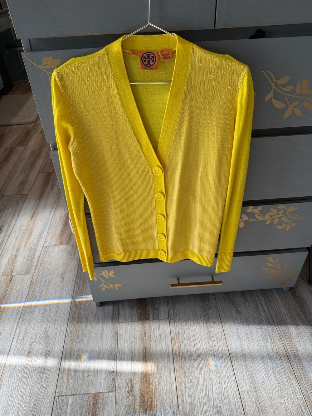 Tory Burch Sunny Yellow V-Neck Button Cardigan